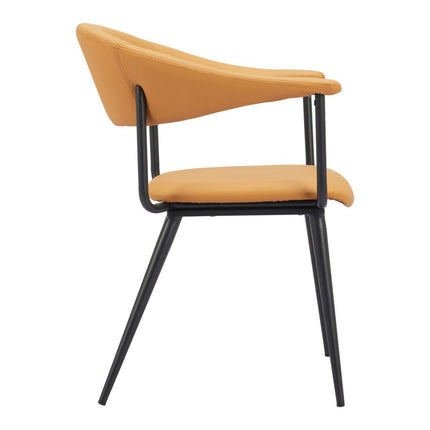 Brown and Black Faux Leather Open Back Dining Arm Chair