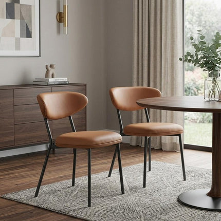 Set of Two Brown and Black Faux Leather Open Back Dining Side Chairs
