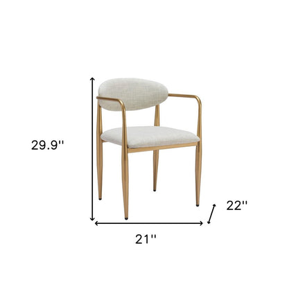 Set of Two Gray and Gold Upholstery Open Back Dining Arm Chairs