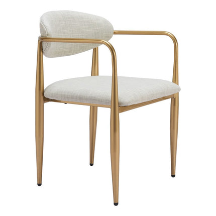 Set of Two Gray and Gold Upholstery Open Back Dining Arm Chairs