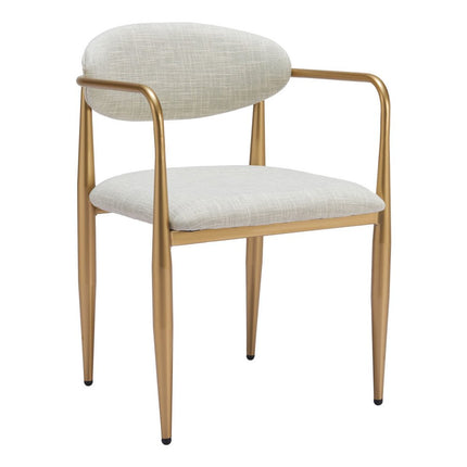 Set of Two Gray and Gold Upholstery Open Back Dining Arm Chairs