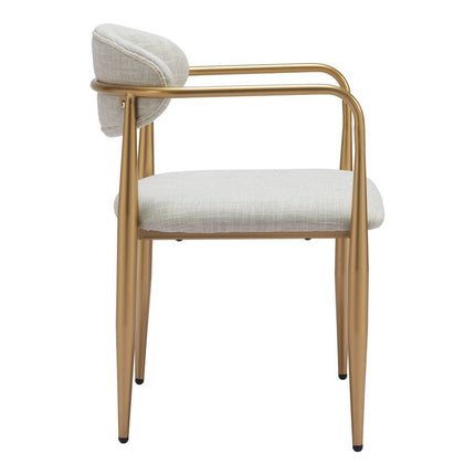 Set of Two Gray and Gold Upholstery Open Back Dining Arm Chairs