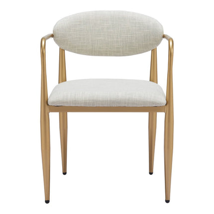 Set of Two Gray and Gold Upholstery Open Back Dining Arm Chairs