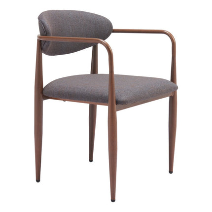 Set of Two Gray and Brown Upholstery Open Back Dining Arm Chairs