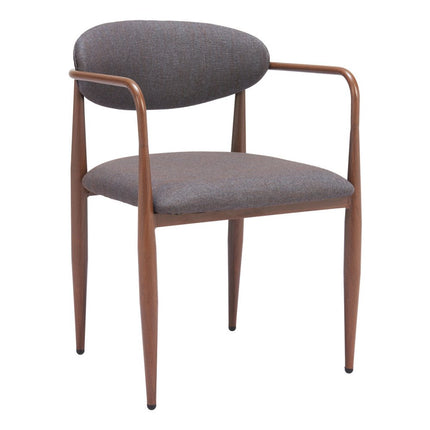Set of Two Gray and Brown Upholstery Open Back Dining Arm Chairs