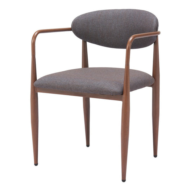 Set of Two Gray and Brown Upholstery Open Back Dining Arm Chairs HomeRoots