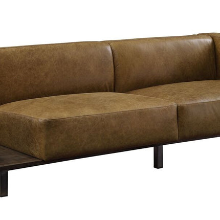 ACME 56500 Blanca Sofa, Chestnut Top Grain Leather & Rustic Oak