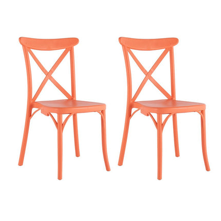 Set of Two Salmon Heavy Duty Plastic Outdoor Stacking Dining Chairs HomeRoots
