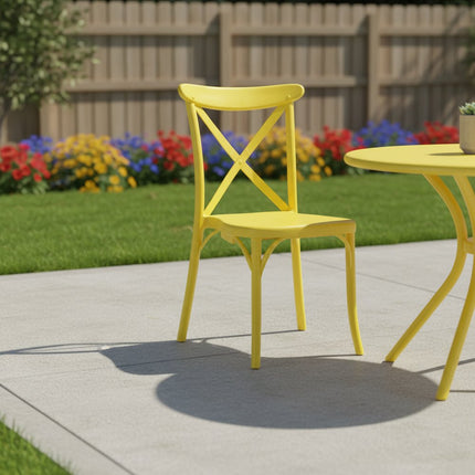 Set of Two Yellow Heavy Duty Plastic Outdoor Dining Chairs HomeRoots