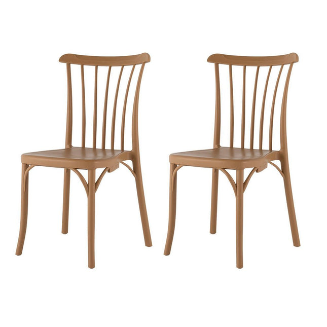 Set of Two Tan and Natural Heavy Duty Plastic Slat Back Dining Side Chairs HomeRoots