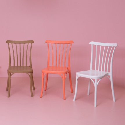 Set of Two Tan and Natural Heavy Duty Plastic Slat Back Dining Side Chairs