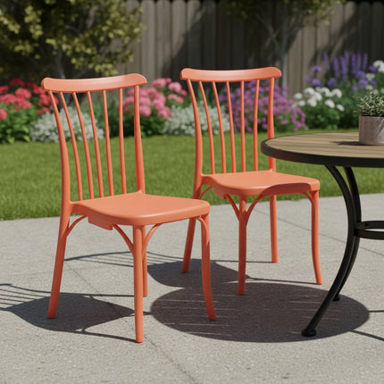 Set of Two Salmon Heavy Duty Plastic Outdoor Stacking Dining Chairs HomeRoots