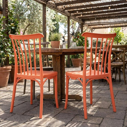 Set of Two Salmon Heavy Duty Plastic Outdoor Stacking Dining Chairs HomeRoots
