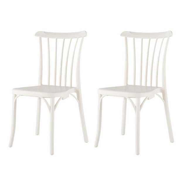 Set of Two White Heavy Duty Plastic Outdoor Stacking Dining Chairs HomeRoots