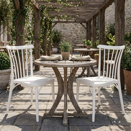 Set of Two White Heavy Duty Plastic Outdoor Stacking Dining Chairs HomeRoots
