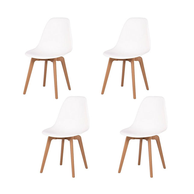 Set of Four White and Natural Heavy Duty Plastic Dining Side Chairs HomeRoots