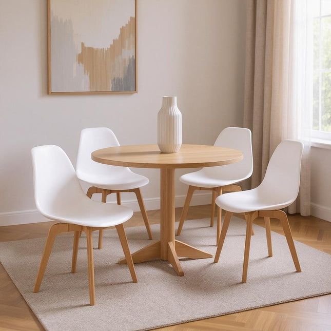 Set of Four White and Natural Heavy Duty Plastic Dining Side Chairs HomeRoots