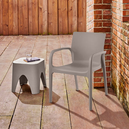 Set of Two Taupe Heavy Duty Plastic Outdoor Stacking Dining Chairs HomeRoots