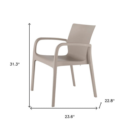 Set of Two Taupe Heavy Duty Plastic Outdoor Stacking Dining Chairs HomeRoots