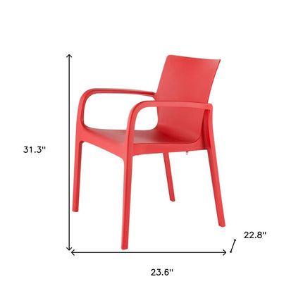 Set of Two Red Heavy Duty Plastic Outdoor Stacking Dining Chairs HomeRoots