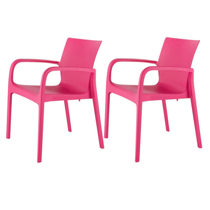 Set of Two Fuchsia Heavy Duty Plastic Outdoor Stacking Dining Chairs HomeRoots