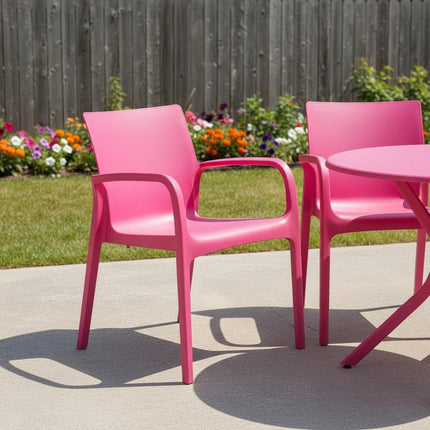 Set of Two Fuchsia Heavy Duty Plastic Outdoor Stacking Dining Chairs HomeRoots