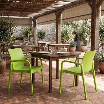 Set of Two Green Heavy Duty Plastic Outdoor Stacking Dining Chairs HomeRoots