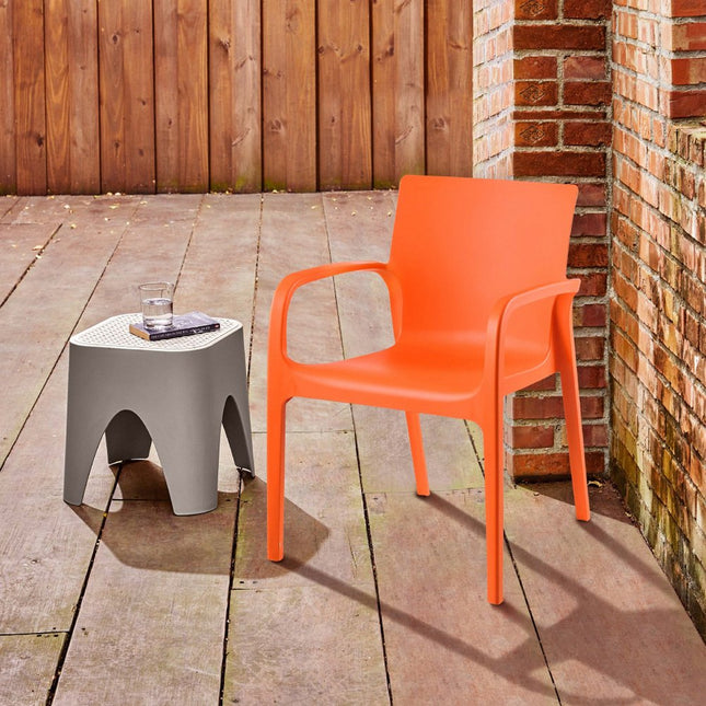 Set of Two Orange Heavy Duty Plastic Outdoor Stacking Dining Chairs HomeRoots