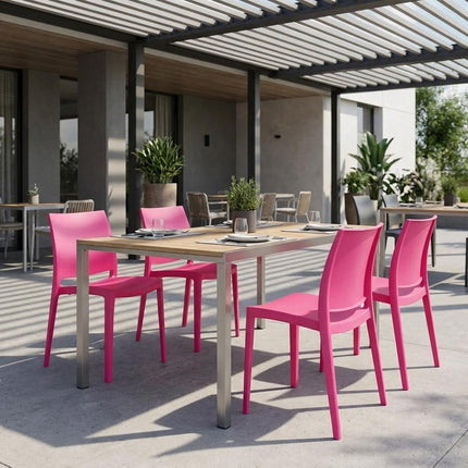 Set of Four Fuchsia Heavy Duty Plastic Outdoor Stacking Dining Chairs HomeRoots