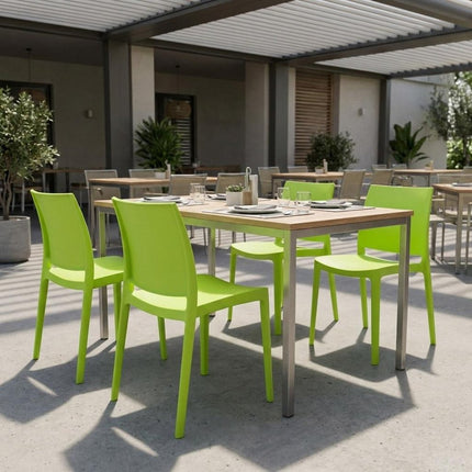 Set of Four Green Heavy Duty Plastic Outdoor Stacking Dining Chairs HomeRoots