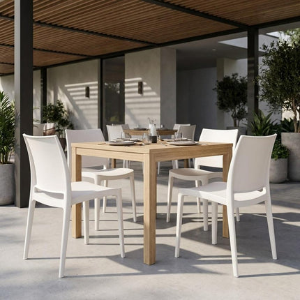 Set of Four White Heavy Duty Plastic Outdoor Stacking Dining Chairs HomeRoots