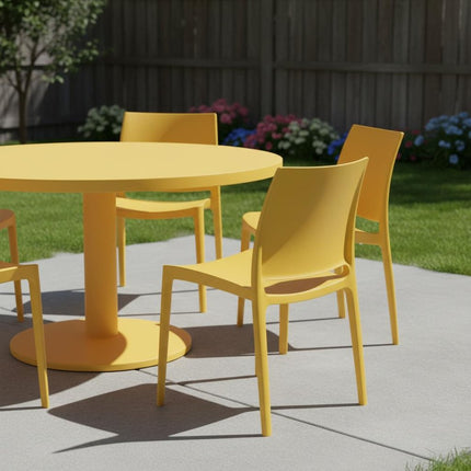 Set of Four Gold Heavy Duty Plastic Outdoor Stacking Dining Chairs HomeRoots