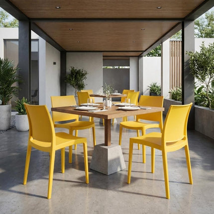 Set of Four Gold Heavy Duty Plastic Outdoor Stacking Dining Chairs HomeRoots