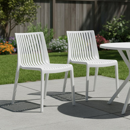 Set of Two White Heavy Duty Plastic Outdoor Stacking Accent Chairs HomeRoots
