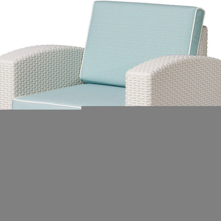 33" White Heavy Duty Plastic Outdoor Club Chair With Aqua Blue Cushion HomeRoots