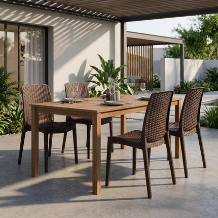 Set of Four Brown Heavy Duty Plastic Outdoor Stacking Dining Chairs HomeRoots