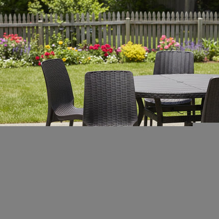 Set of Four Brown Heavy Duty Plastic Outdoor Stacking Dining Chairs HomeRoots