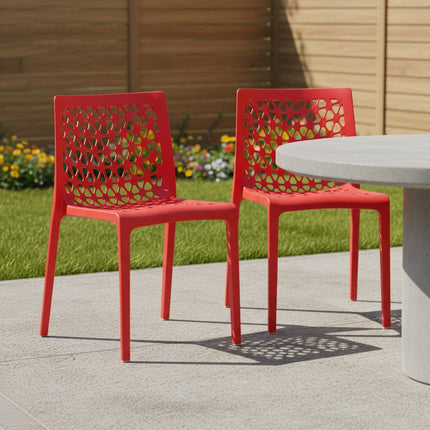 Set of Two Red Heavy Duty Plastic Outdoor Stacking Dining Chairs HomeRoots