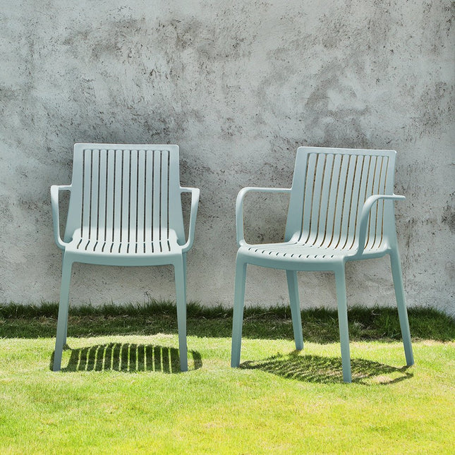 Set of Two Baby Blue Heavy Duty Plastic Outdoor Stacking Arm Chairs HomeRoots