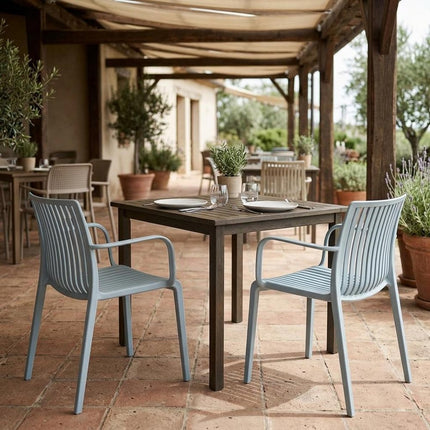 Set of Two Baby Blue Heavy Duty Plastic Outdoor Stacking Arm Chairs HomeRoots
