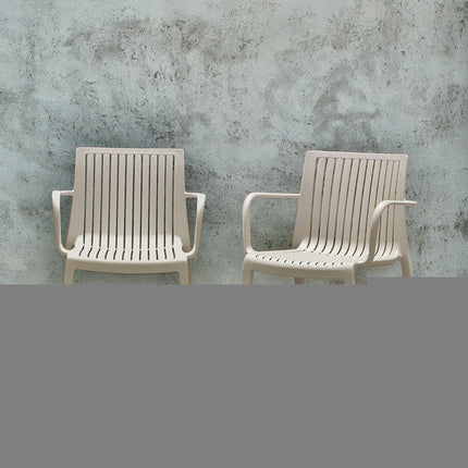 Set of Two Taupe Heavy Duty Plastic Outdoor Stacking Arm Chairs HomeRoots