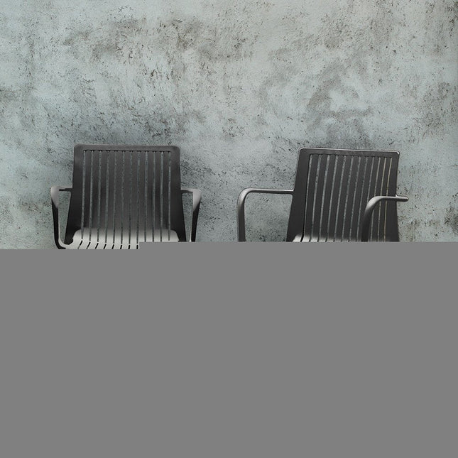 Set of Two Black Heavy Duty Plastic Outdoor Stacking Arm Chairs HomeRoots