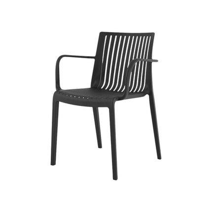 Set of Two Black Heavy Duty Plastic Outdoor Stacking Arm Chairs HomeRoots
