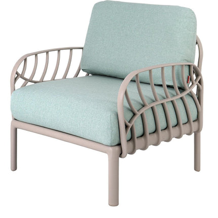 31" Gray Heavy Duty Plastic Outdoor Armchair With Sea Green Cushion HomeRoots