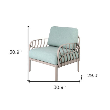 31" Gray Heavy Duty Plastic Outdoor Armchair With Sea Green Cushion HomeRoots