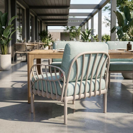 31" Gray Heavy Duty Plastic Outdoor Armchair With Sea Green Cushion HomeRoots