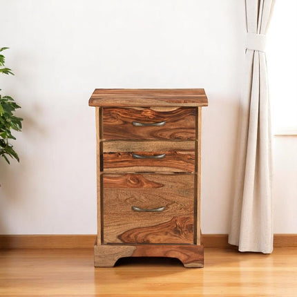 30" Natural Solid Wood Three Drawers Filing Cabinet HomeRoots