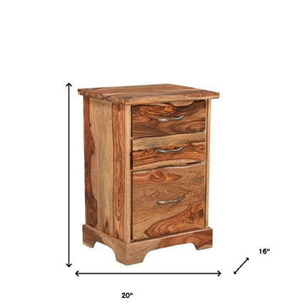 30" Natural Solid Wood Three Drawers Filing Cabinet HomeRoots