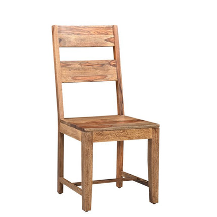 Set of Two Brown Solid Wood Ladder Back Dining Side Chairs