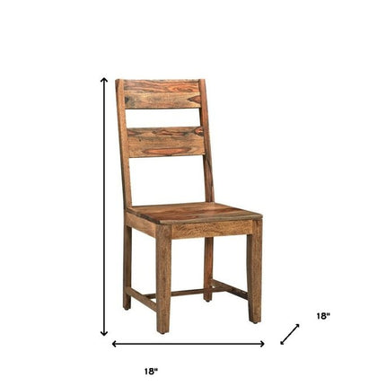 Set of Two Brown Solid Wood Ladder Back Dining Side Chairs